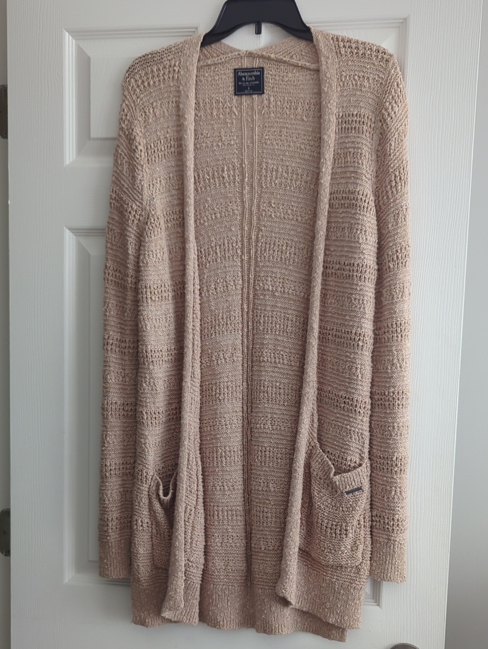 Abercrombie & Fitch Beige Knit Open Front Cardigan Sweater Pockets, Small